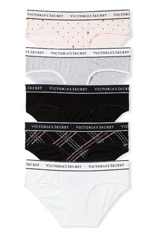 Victoria's Secret White/Black/Grey/Pink Hipster Logo Multipack Knickers (K89146) | €35