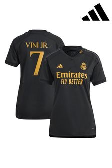 adidas Black Real Madrid Third Shirt 2023-24 - Vini Jr. 7 Womens (K89513) | €112