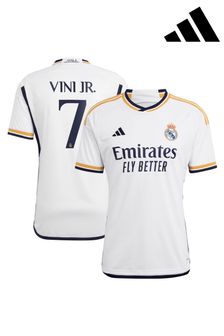 adidas White Real Madrid Home Shirt 2023-24 - Vini Jr. 7 (K89519) | €154