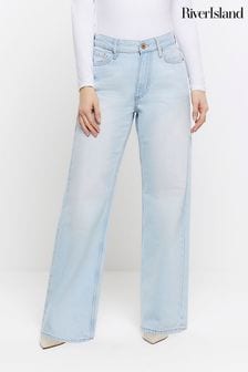 River Island Blue Petite High Rise Relaxed Straight Leg Jeans (K89536) | $64