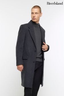 River Island Grey Regular Fit Wool Blend Longline Coat (K89537) | €54