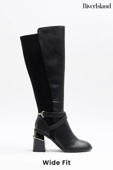 River Island Black Wide Fit High Leg Boots (K89548) | $111