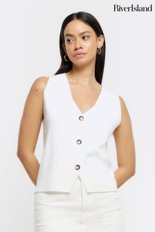 River Island Cream Button Front Knitted Waistcoat (K89560) | $55