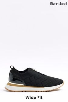 River Island Black Zip Fit Wide Quilted Runner Trainers (K89591) | NT$1,870