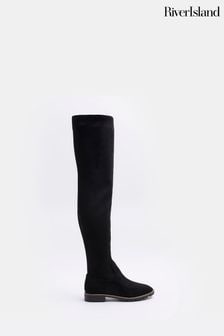 River Island Black Suedette Over The Knee Boots (K89599) | $90