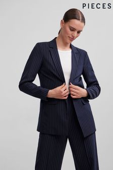 PIECES Blue Pinstripe Relaxed Fit Stretch Blazer (K89905) | LEI 286