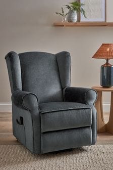 Plush Chenille Slate Blue Electric Recliner Sherlock Highback Armchair (K90123) | €925