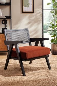 Black Frame, Soft Velvet Rust Brown Abel Wooden Rattan Accent Chair (K90128) | €305