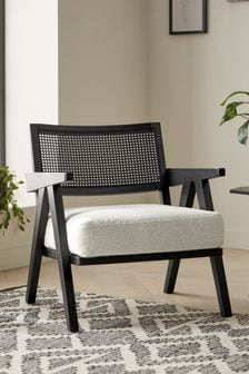 Black Frame, Casual Boucle Oyster Natural Abel Wooden Rattan Accent Chair (K90134) | €305