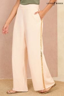 Love & Roses Stone Cream Lightweight Side Trim Wide Leg Trousers (K90333) | $72