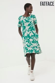FatFace Green Simone Textured Leaves Jersey Dress (K90339) | kr643