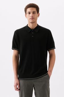 Schwarz - Gap Texturierter Pullover Kurzarm-Polo-Shirt (K90418) | 47 €