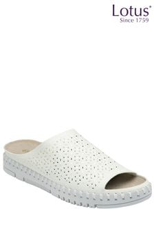 Lotus White Open Toe Mule Sandals (K90519) | $72