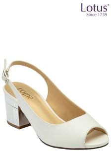 Lotus White Peep Toe Slingback Sandals (K90546) | €86