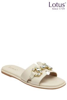 Lotus White Flat Slider Sandals (K90547) | AED250