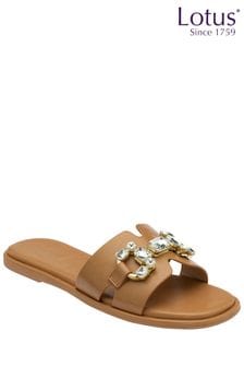Lotus Brown Flat Slider Sandals (K90564) | €51