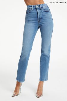 Good American Blue Good Legs Curve Straight Compression Jeans (K90608) | $207