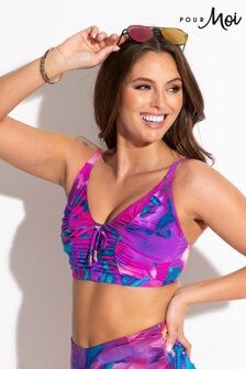 Pour Moi Purple Cabana Underwired Longline Ruched Bikini Top (K90614) | $65