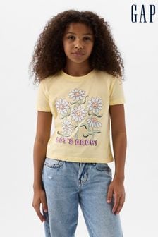 W kolorze żółtym w kwiaty - Gap Slogan Graphic Crew Neck Short Sleeve T-shirt (4-13 lat) (K90620) | 65 zł
