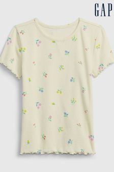 Krémová kvietkovaná - Gap Pointelle Lettuce Short Sleeve Crew Neck T-shirt (4 – 13 rok.) (K90625) | €12