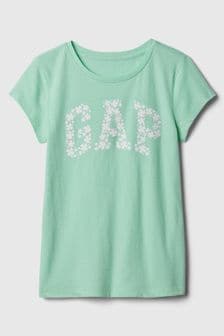 Grünes Blumenmuster - Gap Kurzärmeliges T-Shirt mit Rundhalsausschnitt und Logo-Grafik (4-13yrs) (K90644) | 16 €