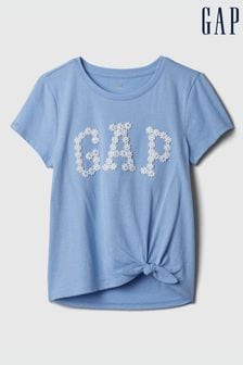 Blau mit Gänseblümchen-Stickerei - Gap Kurzärmeliges Rundhals-T-Shirt mit Knoten und Logo (4-13yrs) (K90646) | 19 €
