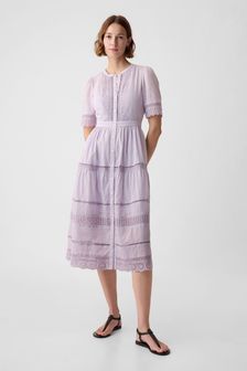 Пурпурный - Хлопковое платье миди Gap кружевной отделкой (K90650) | €92