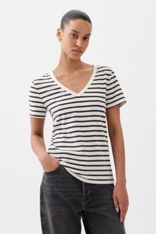 Gap Black/White Organic Cotton Vintage Short Sleeve V Neck T-Shirt (K90661) | €22.50