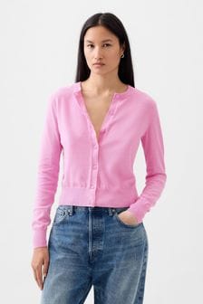 Pink - Gap Lightweight Cashsoft Crew Neck Cardigan (K90662) | kr550