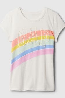 Białe z tęczą - Gap Graphic Logo Short Sleeve Crew Neck T-shirt (4-13 lat) (K90676) | 65 zł