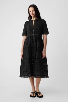 Черный - Хлопковое платье миди Gap кружевной отделкой (K90687) | €92