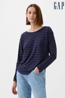 Gap Blue Linen Blend Long Sleeve Boatneck T-Shirt (K90694) | LEI 179
