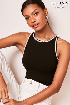 Lipsy Black Tipped Rib Racer Vest Top (K90716) | AED92
