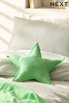 Neon Green Star Cotton Muslin Shaped Cushion (K90721) | 59 QAR