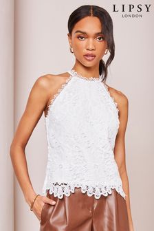 Lipsy White Lace Halter Top (K90726) | AED201