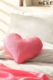Neon Pink Heart Cotton Muslin Shaped Cushion (K90727) | SGD 20