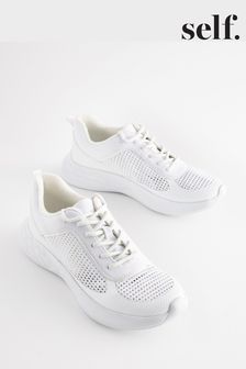self. White Lace Up Trainers (K90839) | INR 5,445
