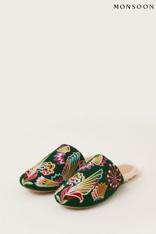 Monsoon Green Camilla Bird Embroidered Slippers (K91036) | $80