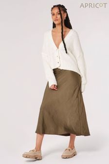 Apricot Khaki Green Satin Bias Cut Maxi Skirt (K91318) | €40