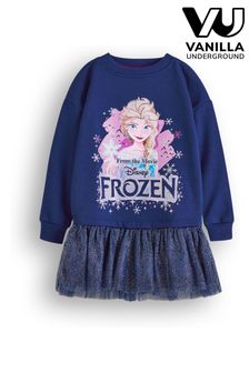 Vanilla Underground Blue Girls Frozen Longline Sweatshirt With Trim (K91532) | KRW42,700