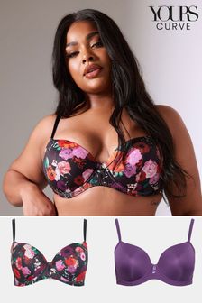 Yours Curve Purple Floral Padded  Bra 2 Pack (K91582) | €57