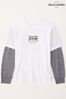 Abercrombie & Fitch Graphic Layered Long Sleeved White Top (K91675) | €27