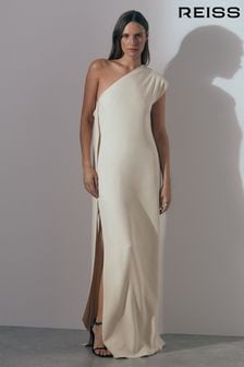 Reiss Off White Beatrice One-Shoulder Drape Back Maxi Dress (K92261) | $698