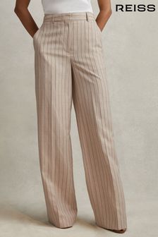 Reiss Neutral Odette Petite Wool Blend Striped Wide Leg Trousers (K92271) | €244