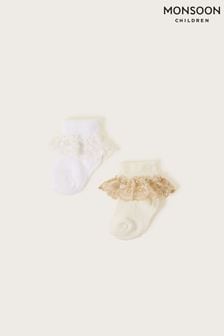 Monsoon Gold Baby Sparkle Lace Socks 2 Pack (K92302) | $16