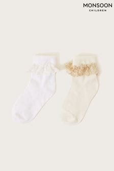 Monsoon White Gold Lace Trim Socks 2 Pack (K92309) | $19
