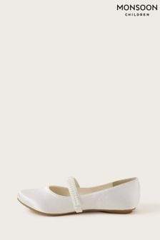 Monsoon White Communion Pearl Strap Ballerina Flats (K92324) | $51 - $59