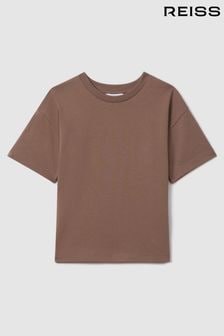 Темно-коричневый - Хлопковая футболка свободного кроя с круглым вырезом Reiss Selby (K92494) | €30
