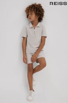 Reiss Silver Felix Junior Textured Cotton Half-Zip Polo Shirt (K92495) | OMR21
