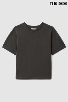 Reiss Washed Black Selby Teen Oversized Cotton Crew Neck T-Shirt (K92501) | €29